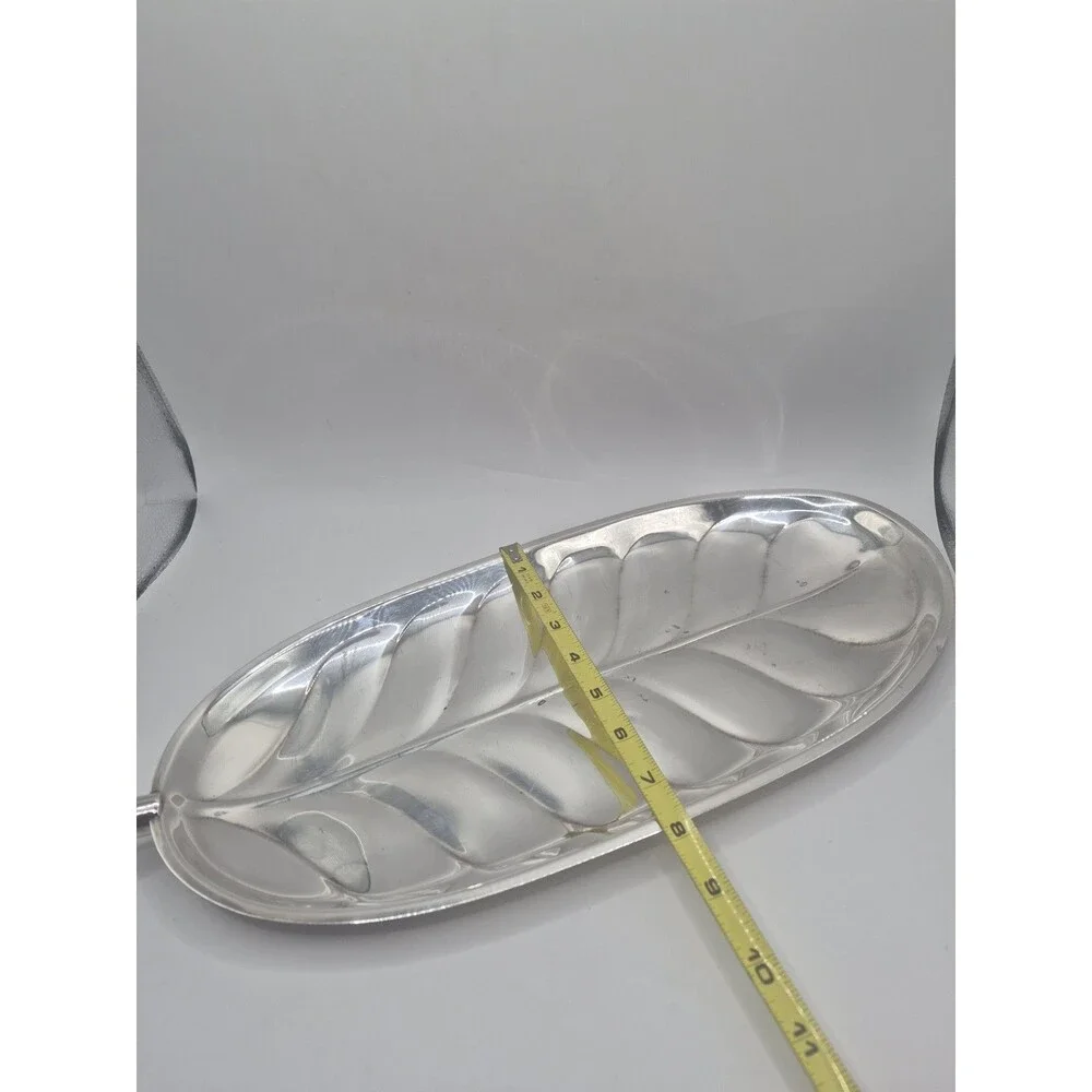 Vintage Silver Plate Banana Leaf Tray with Wood Handle Sheffield Silver Co. USA